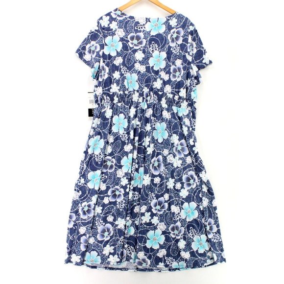 Perceptions New York Dress Womens Blue Floral Short Sleeve Denim/Turo V Neck 2XL - Picture 8 of 10
